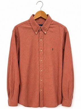 Ralph Lauren Slim Fit Orange Plaid Button Down Shirt Men's Large Cotton